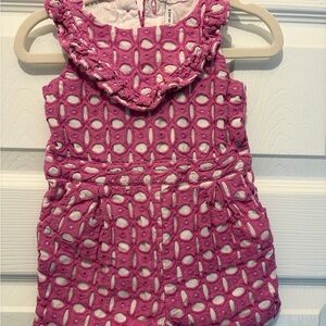 Janie and Jack Pink Eyelet Romper with Ruffle Trim